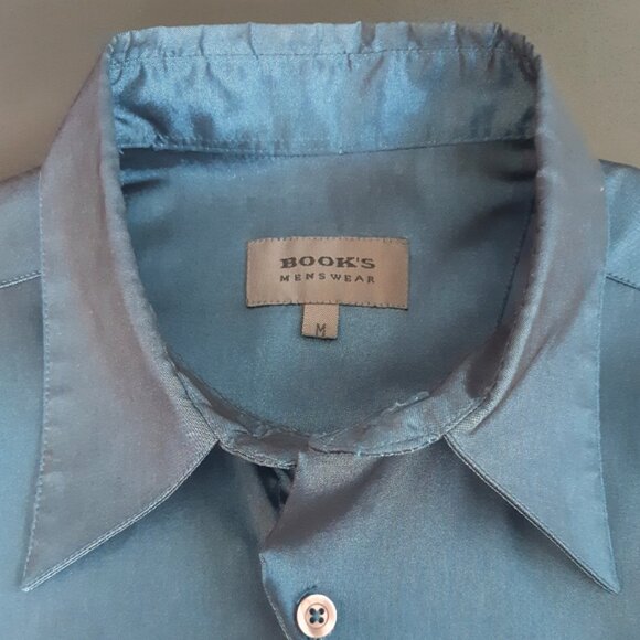 Book's Menswear SZ M Teal Soft Taffeta Men's Button Up Shirt with Sheen - Picture 3 of 10